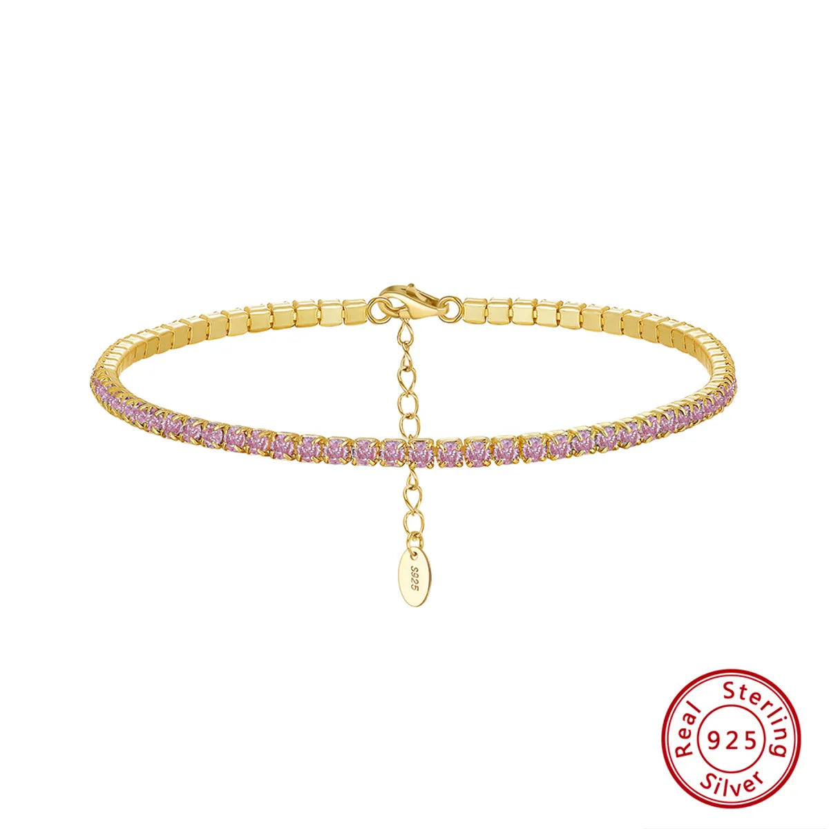 Electroplating 14K Gold, 2mm Pink Zirconium, Length: 16.5 5cm, Approximate Weight: 3.62G