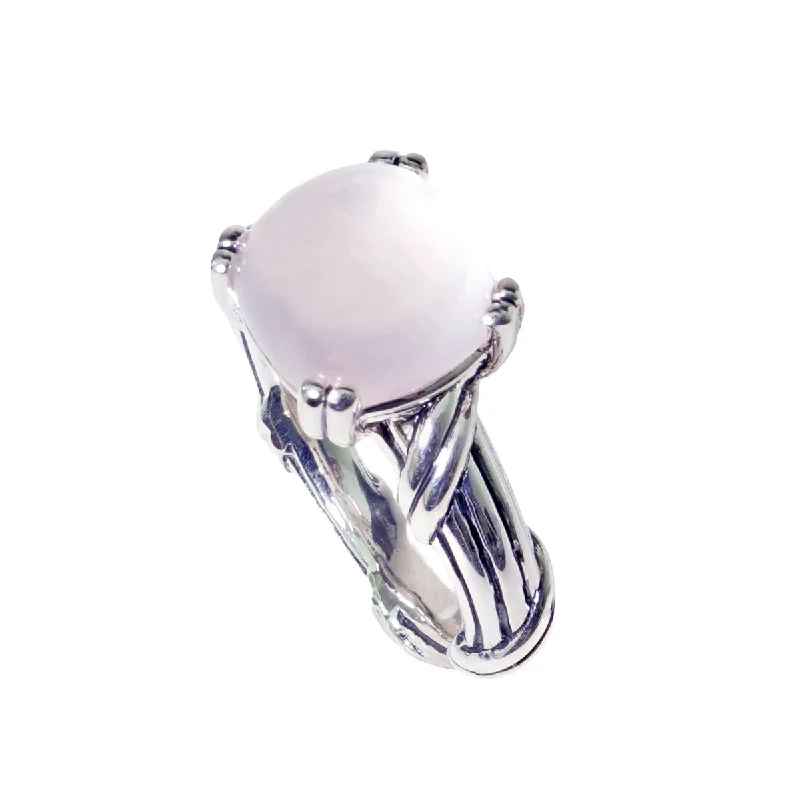 platinum rings for women-Fantasies Rose Quartz Cabochon Ring in sterling silver 10mm