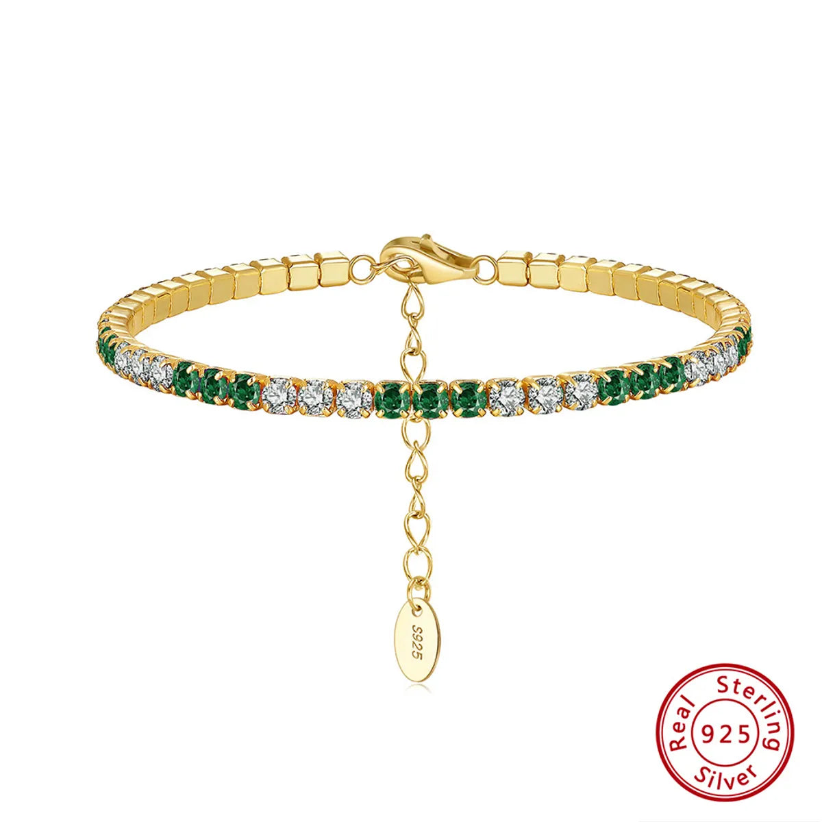 Electroplating 14K Gold, 3mm White Green Zirconium, Length: 16.5 5cm, Approximate Weight: 5.29G