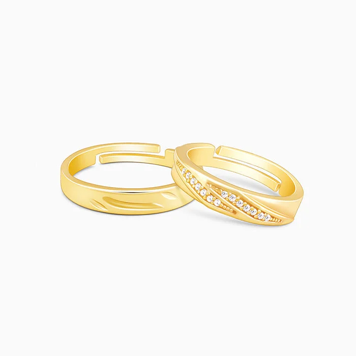 delicate rings for women-Golden Vintage Couple Bands