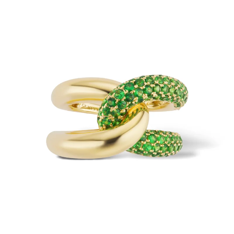 cocktail rings for women-Intertwin Ring 18k Gold & Tsavorite