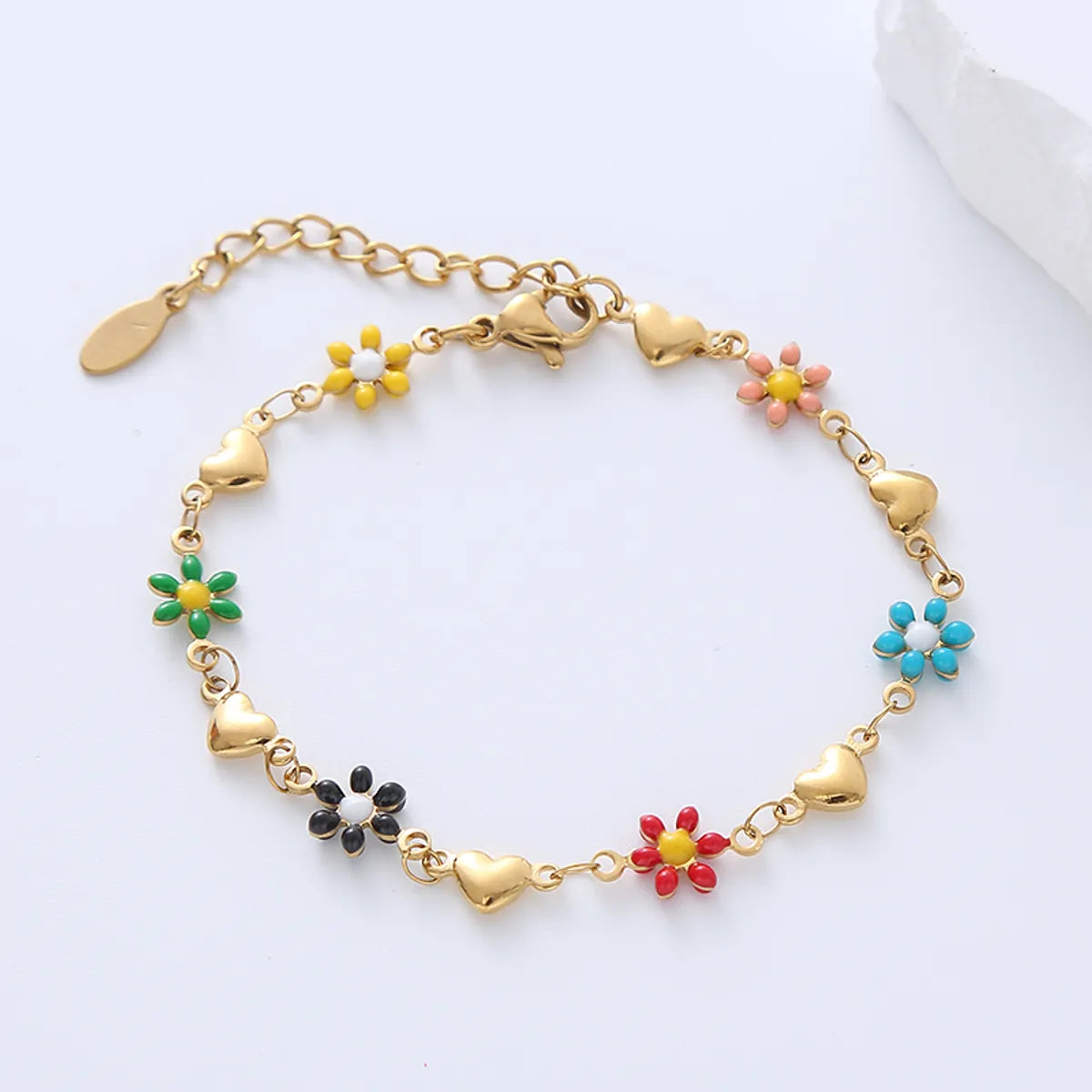 festival bangles for women-Simple Style Heart Shape Flower Stainless Steel Patchwork Enamel Gold Plated Bracelets