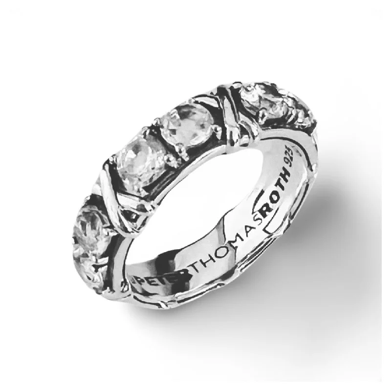 fine rings for women-Bel Air Six Stone Love & Kisses Band Ring in sterling silver with white topaz