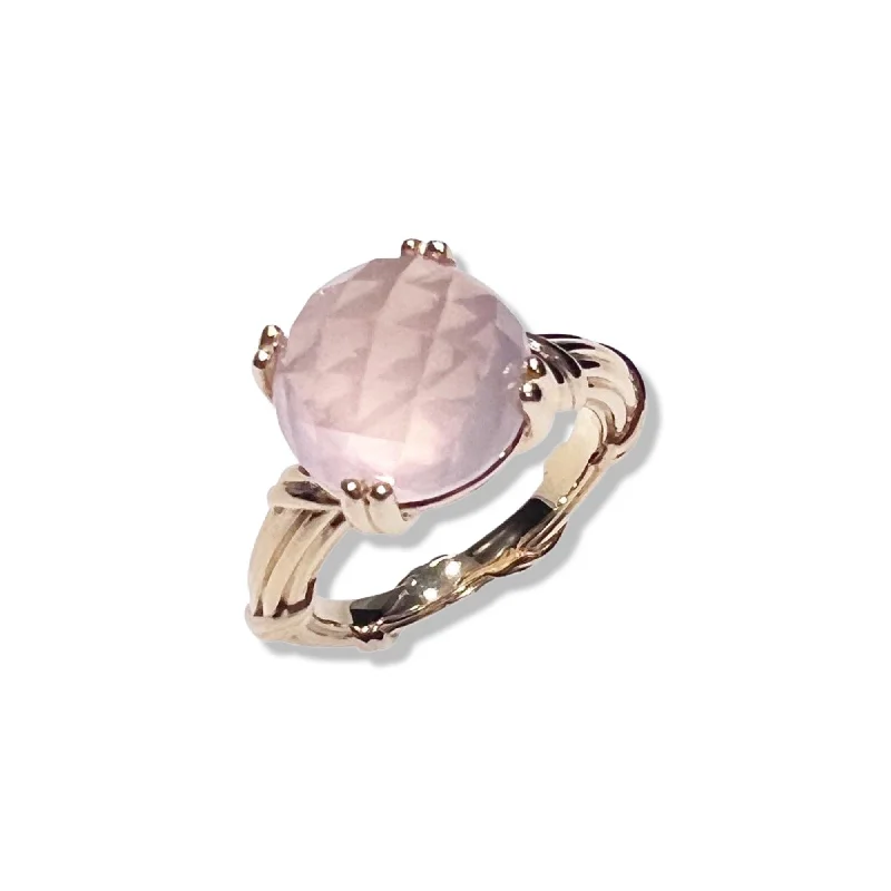 elegant rings for women-Fantasies Rose Quartz Cocktail Ring in 18K yellow gold 12mm