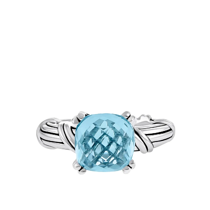 silver rings for women-Fantasies Blue Topaz Cocktail Ring in sterling silver 10mm