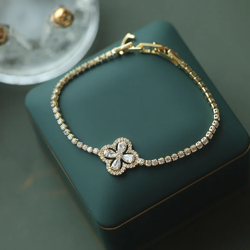 80# Bracelet-Gold-Flowers (Real Gold Plating)