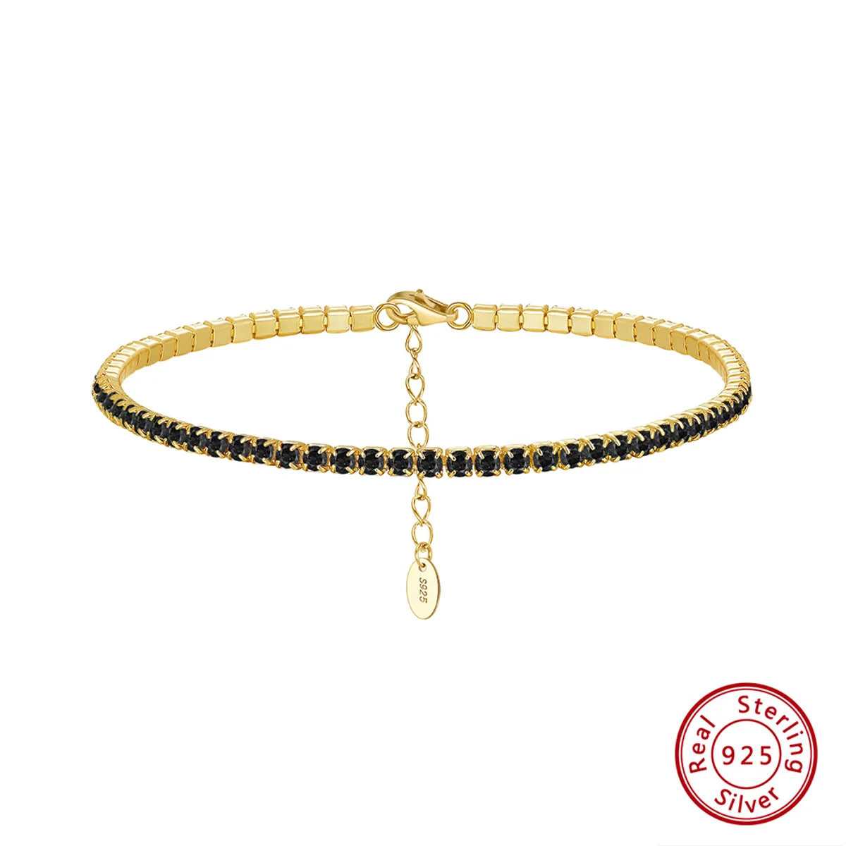 Electroplated 14K Gold, 2mm Black Diamond, Length: 16.5 5cm, Approximate Weight: 3.12G