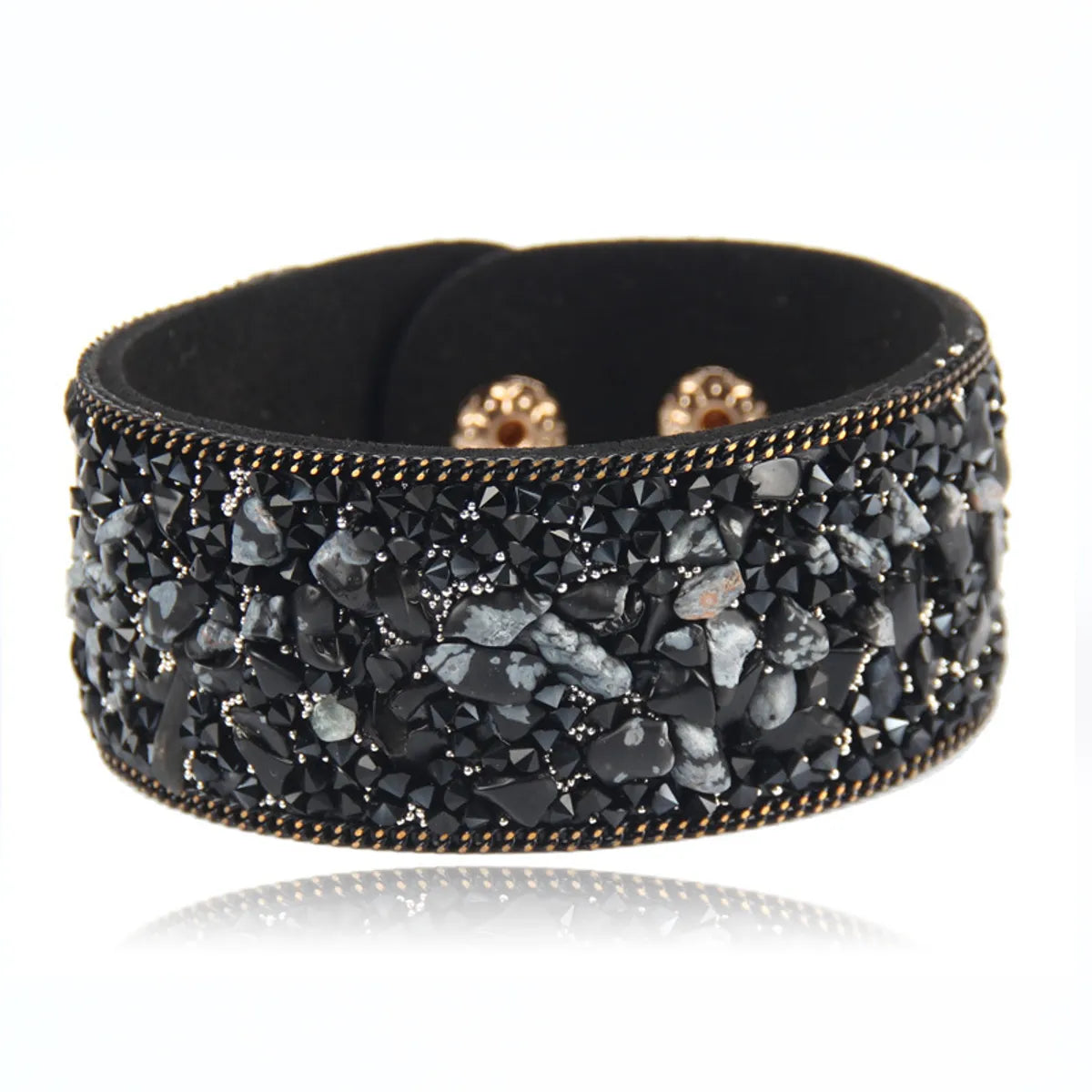 tribal bracelets for women-Fashion Gems Gravel Leather Irregular Crystal Bracelet