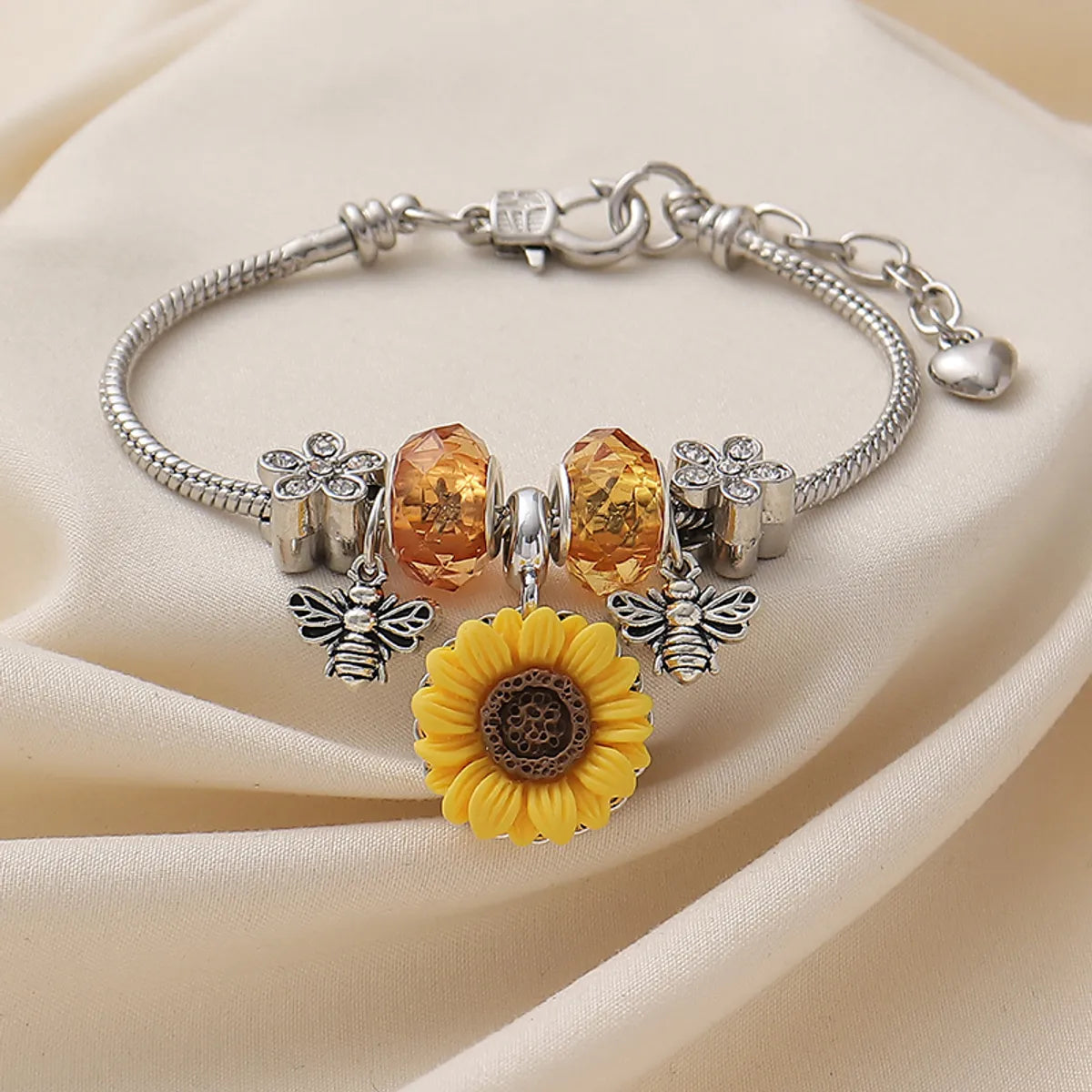 silver bangle sets for women-Wholesale Jewelry Pastoral Sunflower Synthetic Resin Alloy Rhinestones Inlay Bangle