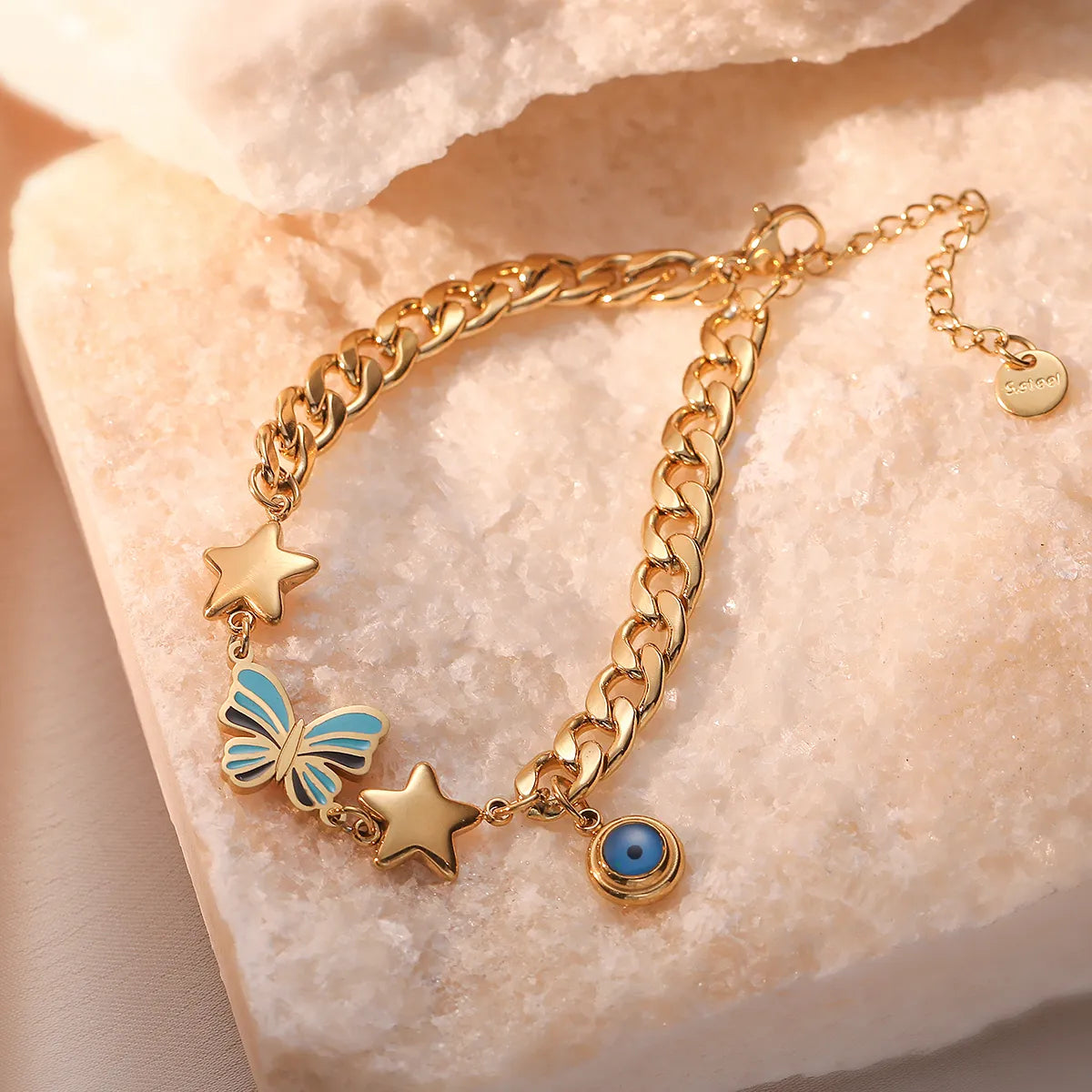 modern bracelets for women-Simple Style Butterfly Titanium Steel Enamel Plating 18k Gold Plated Bracelets