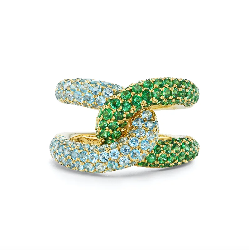 moon ring for women-Intertwin Ring Tsavorite & Blue Topaz