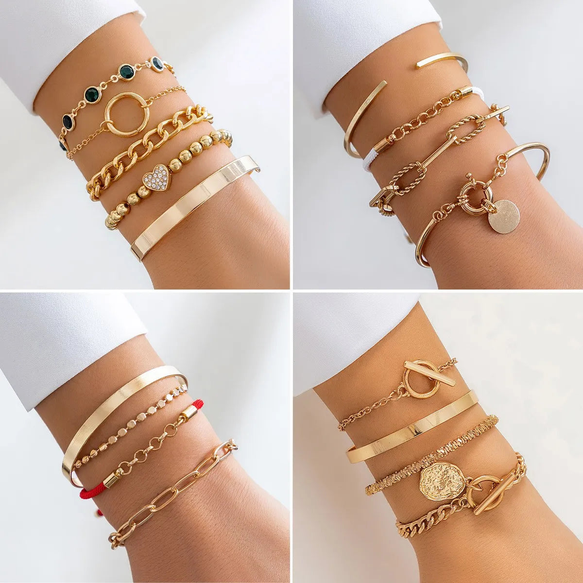 silver cuff bracelets for women-Casual Modern Style Heart Shape 18k Gold Plated Rhinestones Ccb Alloy Iron Wholesale Bracelets