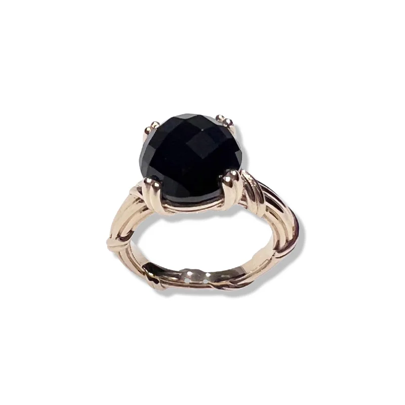 adjustable gold rings for women-Fantasies Black Onyx Cocktail Ring in 18K yellow gold 12mm