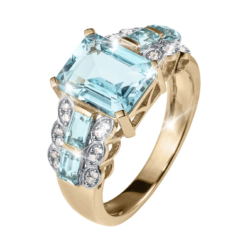 gold engagement rings for women-Blue Topaz Spray Ring