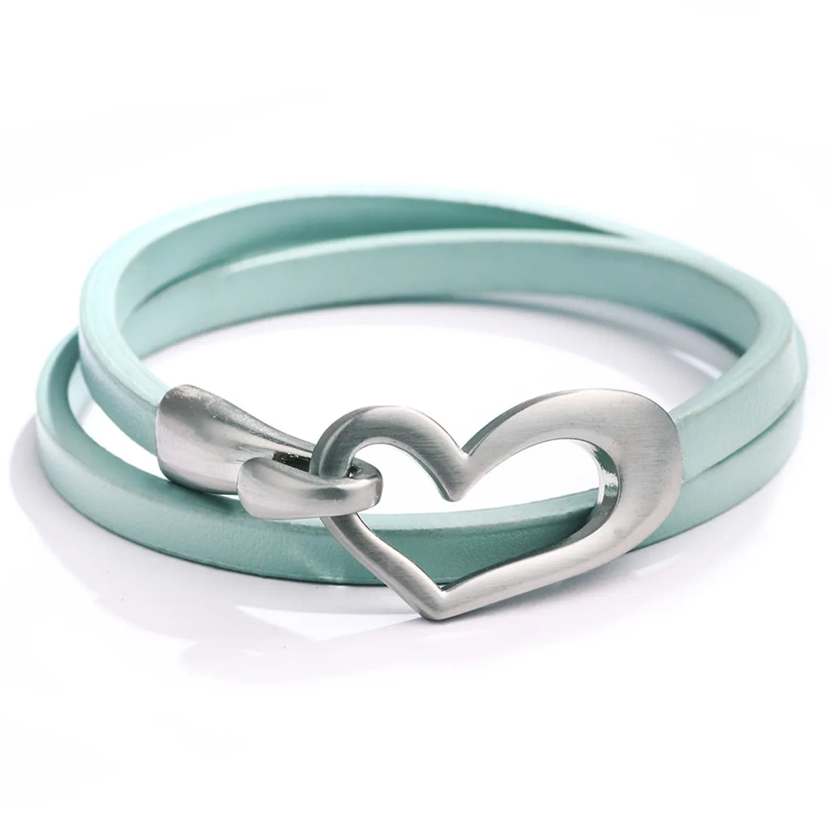 black leather bracelets for women-Fashion Simple Hollow Heart-shaped Double-layer Alloy Pu Bracelet