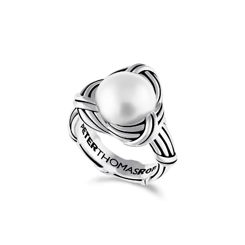 gemstone rings for women-Park Love Knot Cocktail Ring in sterling silver with white pearl 12mm