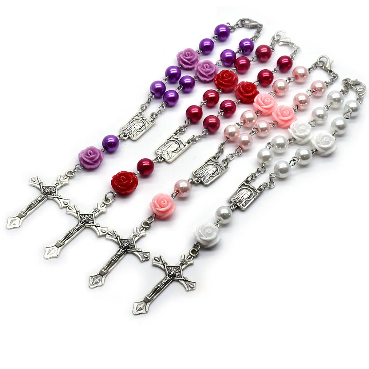 bohemian bracelets for women-Elegant Cross Rose Alloy Resin Glass Wholesale Bracelets