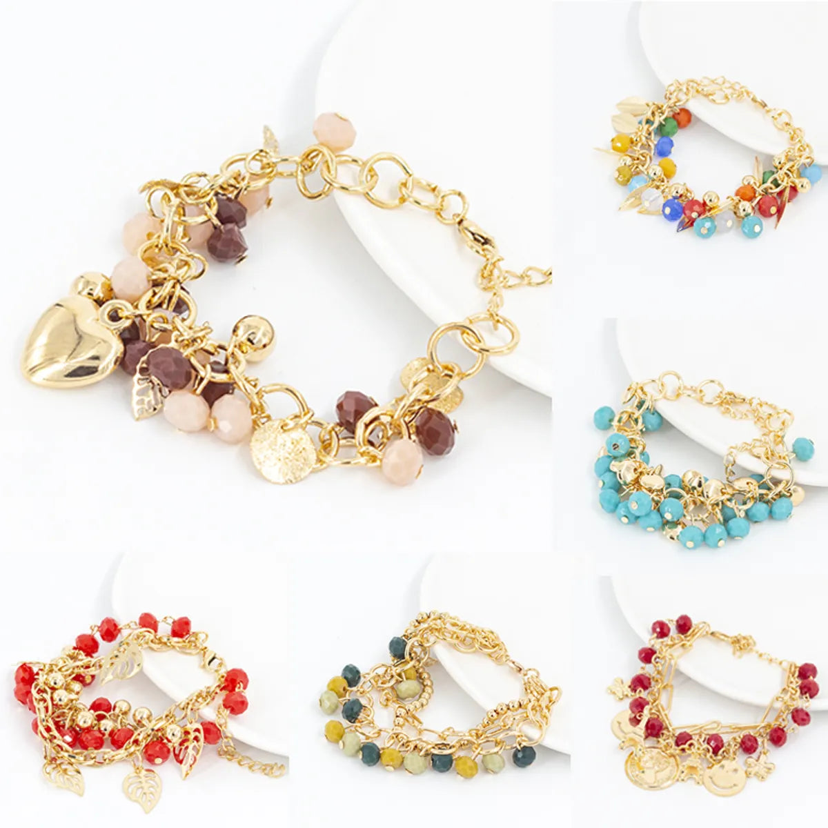 personalized bracelets for women-Fashion Color Block Leaves Heart Shape Artificial Crystal Alloy Gem Wholesale Bracelets