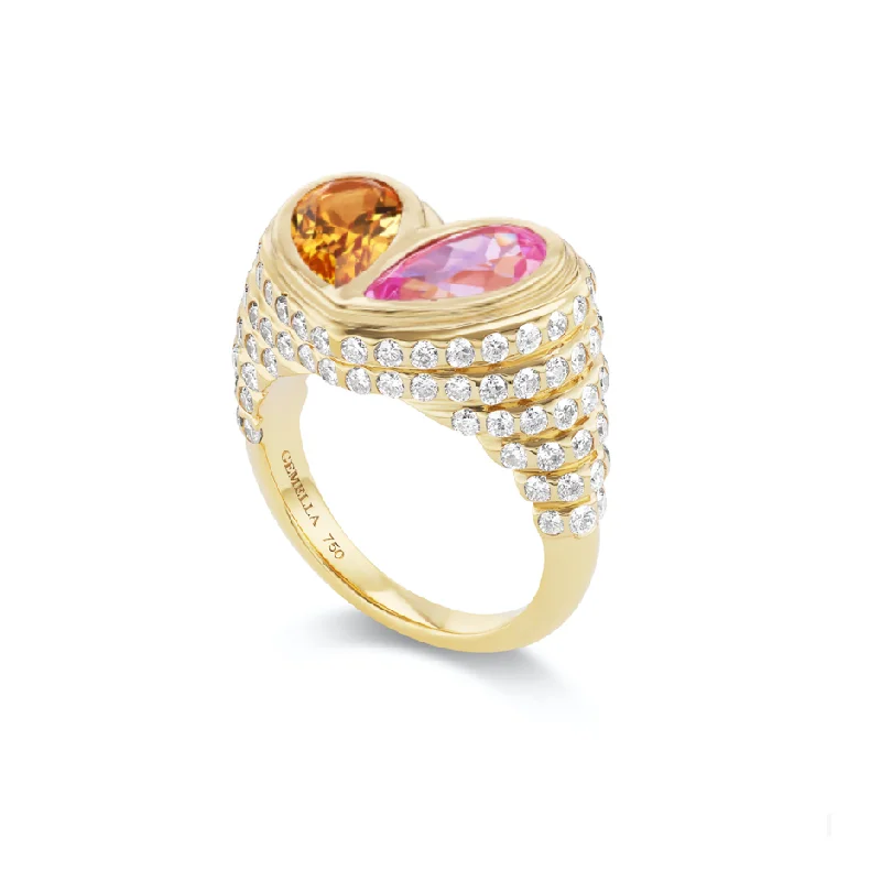 high-end rings for women-Pave Jumbo Sweetheart Ring Citrine & Pink Sapphire