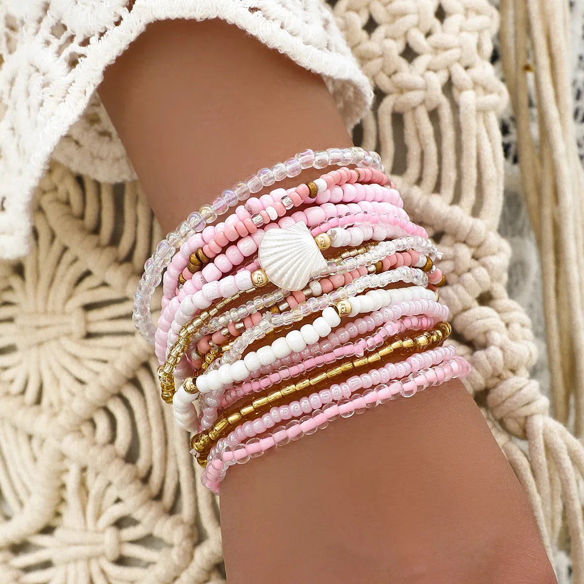 stacking bracelets for women-Hawaiian Vacation Beach Scallop Resin Glass Wholesale Bracelets