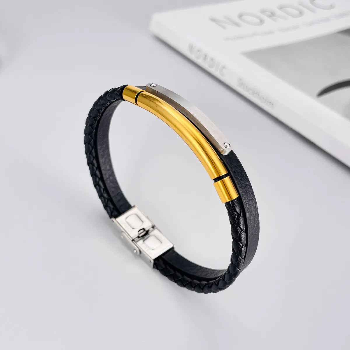 festival bangles for women-Vintage Style Geometric 304 Stainless Steel Pu Leather Men'S Bangle