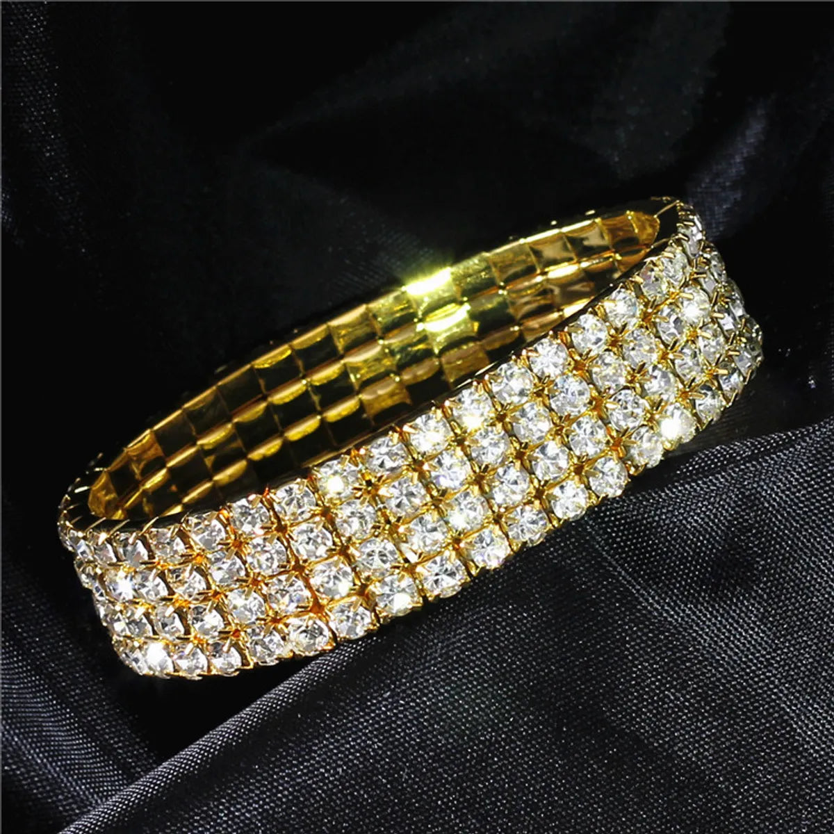 charm bangles for women-Simple Style Shiny Geometric Artificial Diamond Metal Wholesale Four-Layer Elastic Bracelet Tennis Bracelet