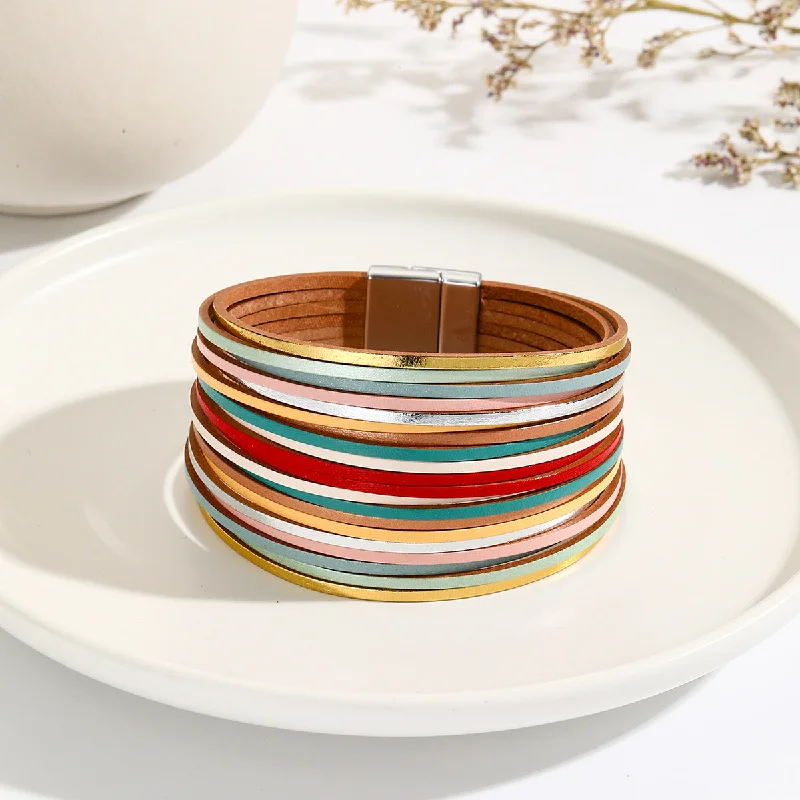 engraved bangles for women-Ethnic Style Colorful Pu Leather Women's Bracelets