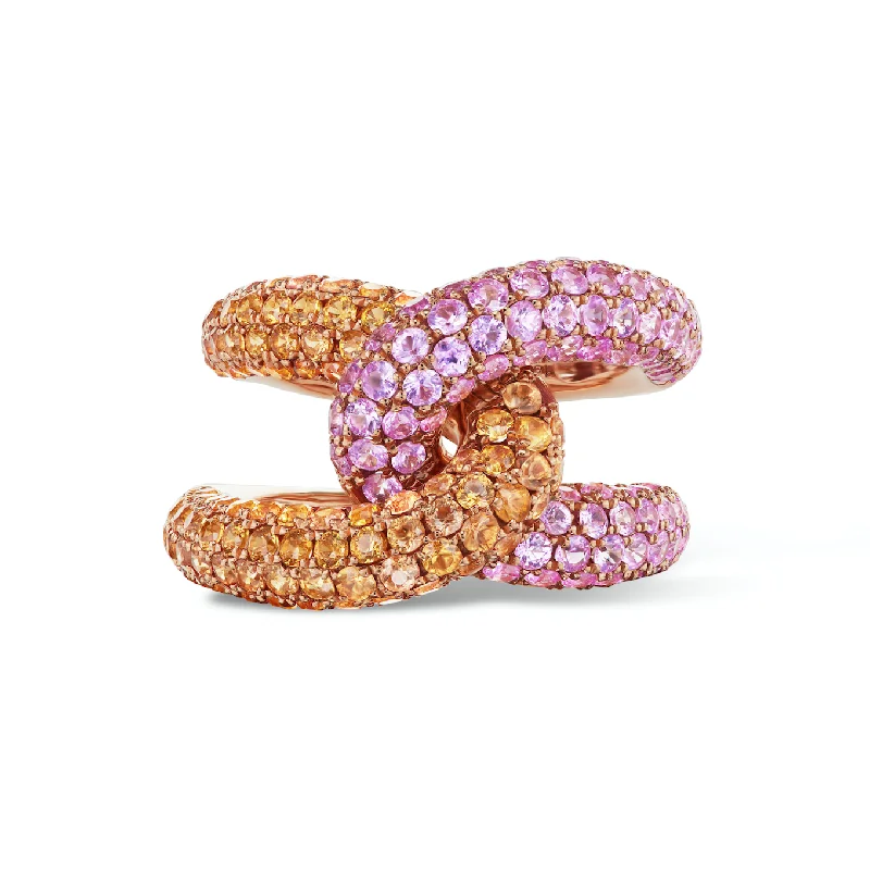 gold and silver rings for women-Intertwin Ring Pink Sapphire & Orange Sapphire