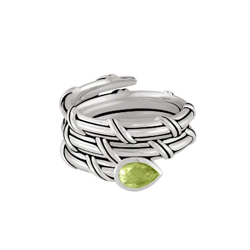 14k gold rings for women-Signature Classic Wrap Ring with peridot in sterling silver