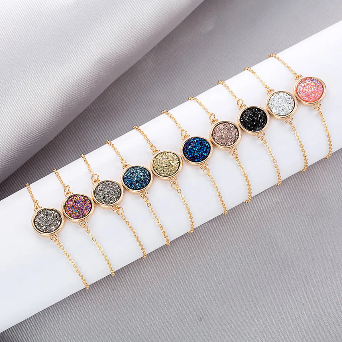 delicate bangles for women-Korean Round Crystal Cluster Simple Natural Stone Alloy Bracelet