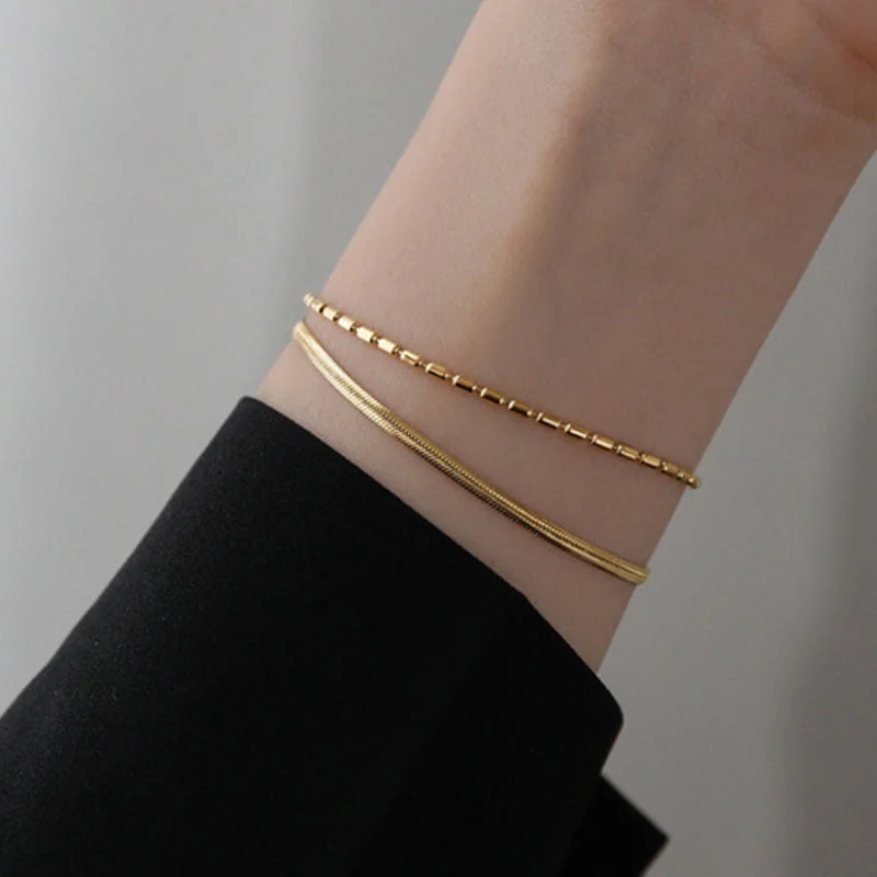 Snake Bones Chain Double Gold Bracelet