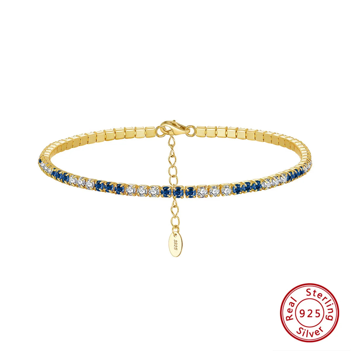 Electroplating 14K Gold, 2mm Blue and White Zirconium, Length: 16.5 5cm, Weight: 3.33G"