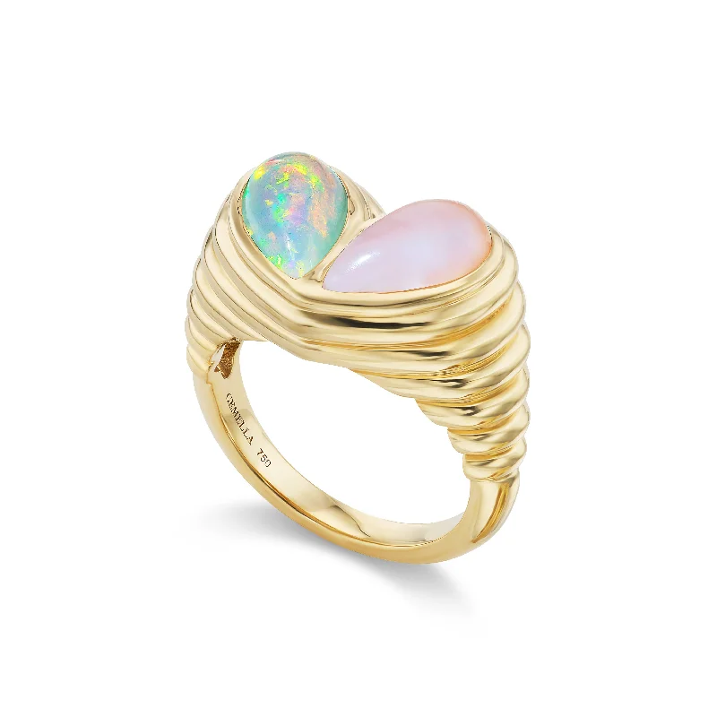 angel wings rings for women-Jumbo Sweetheart Ring Ethiopian Opal & Pink Opal