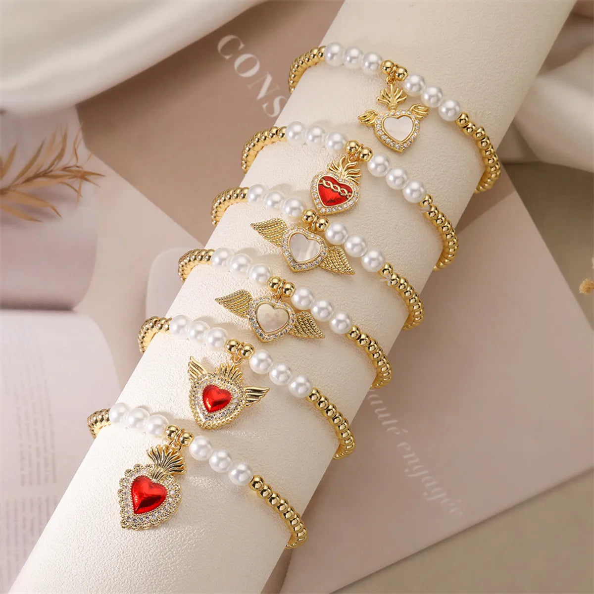 wire bracelets for women-Copper Lady Inlay Heart Shape Wings Zircon Bracelets