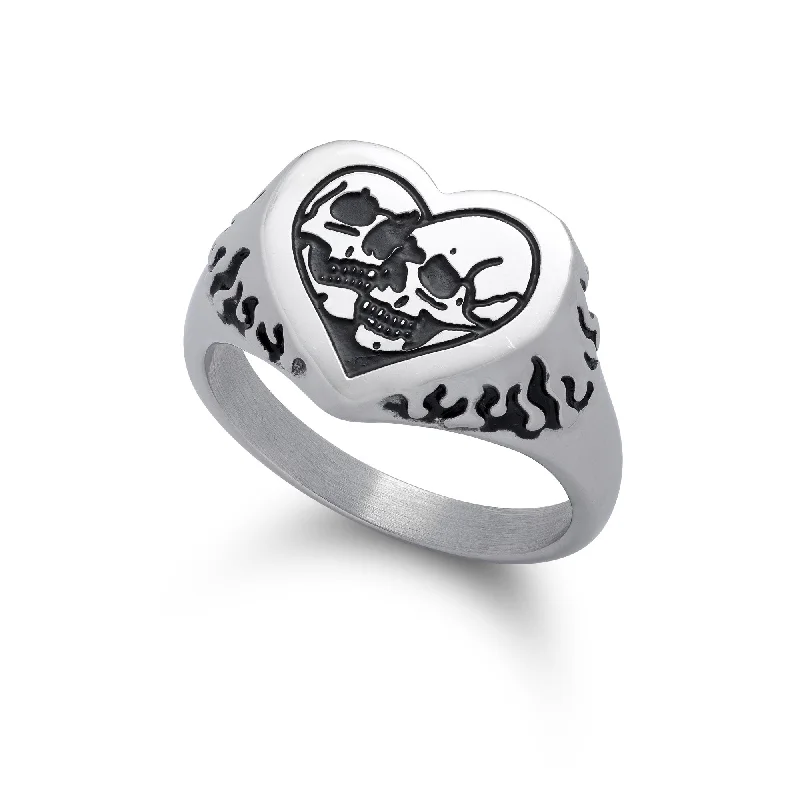 silver rings for women-Skull Heart Ring