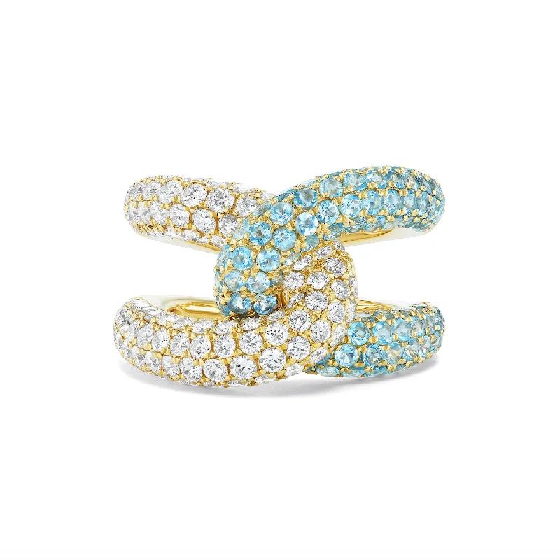 art deco rings for women-Intertwin Ring Diamond & Blue Topaz