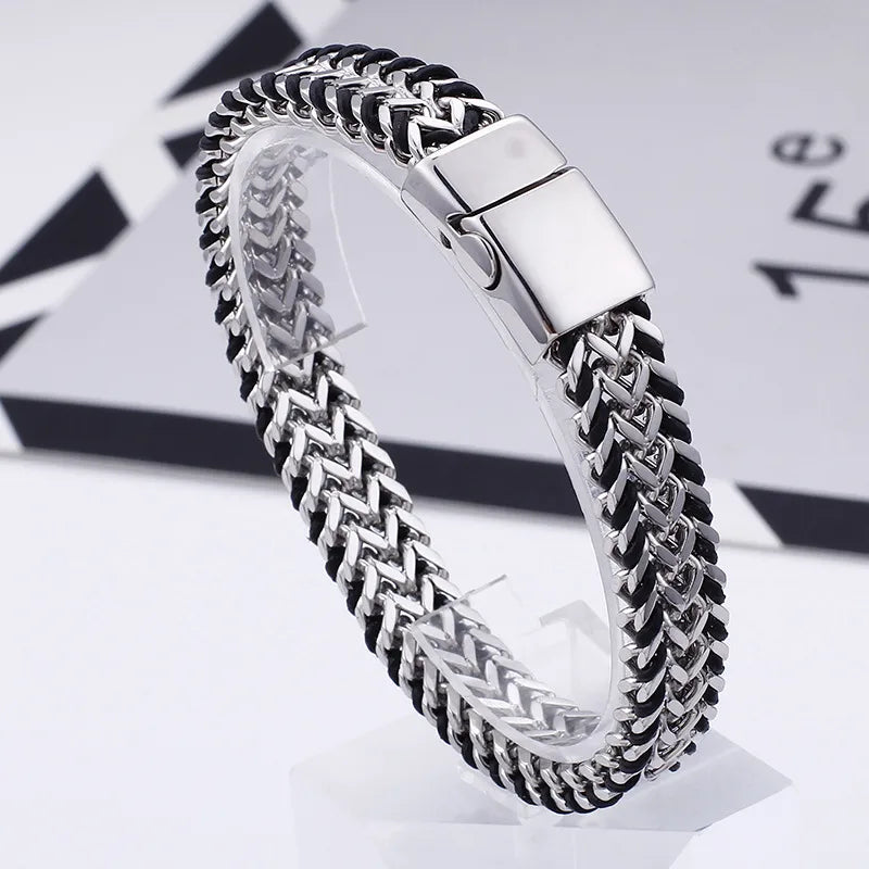 braided bracelets for women-Punk Geometric Titanium Steel 18K Gold Plated Men'S Bangle