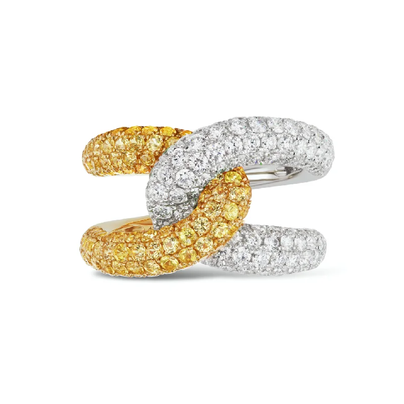 fashion statement rings for women-Intertwin Ring Diamond & Yellow Sapphire