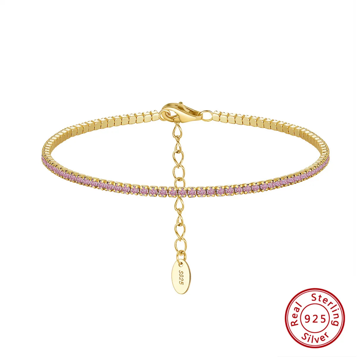 Electroplating 14K Gold, 1.5mm Pink Zirconium, Length: 16.5 5cm, Approximate Weight: 2.66G