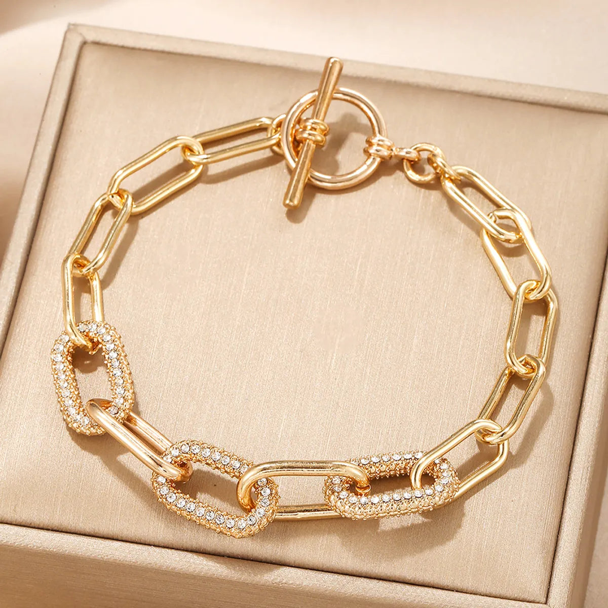 diamond bangles for women-Solid Color Shiny Chains Print Alloy Plating Inlay Rhinestones Gold Plated Unisex Bracelets