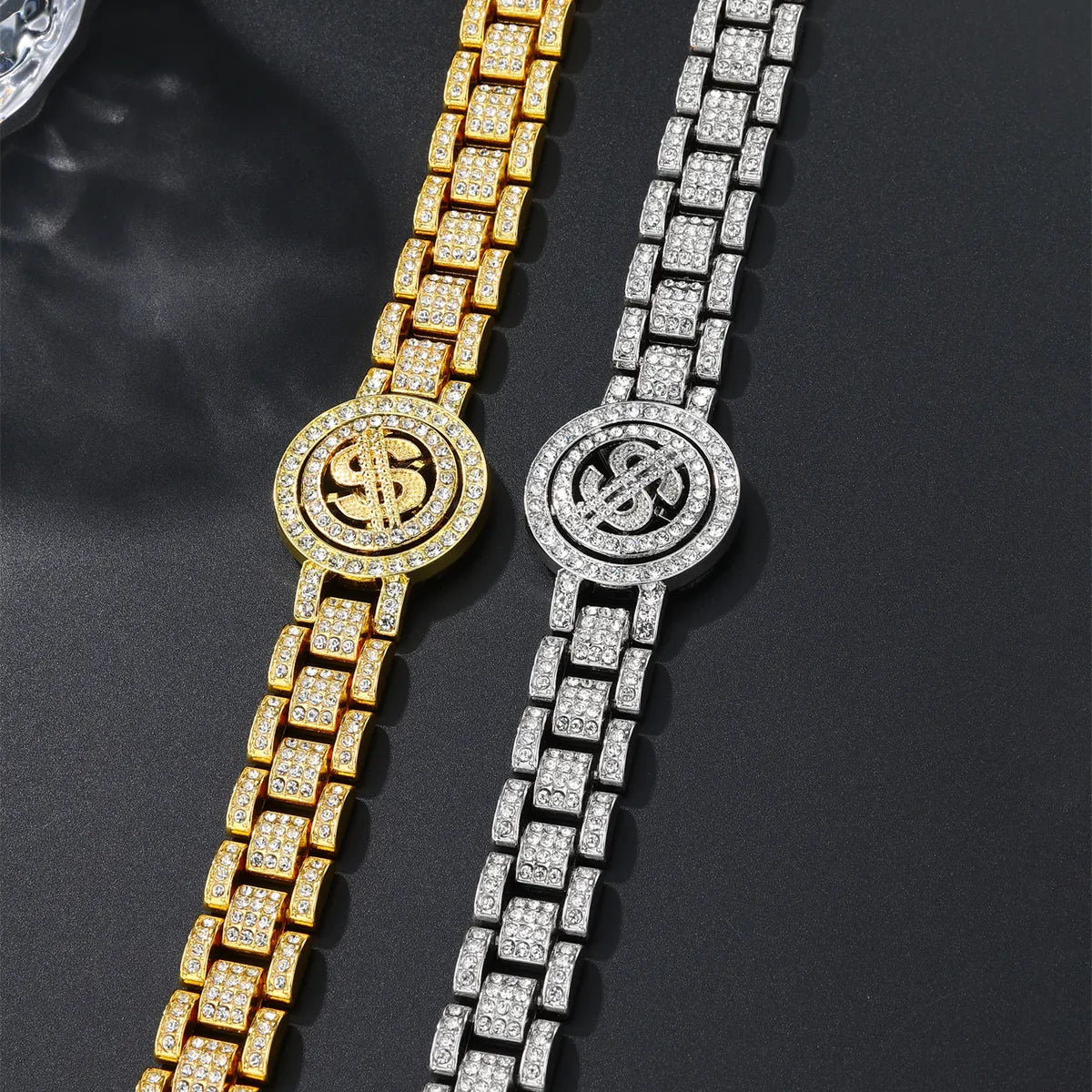 multi-layer bracelets for women-Hip-Hop Dollar Alloy Inlay Rhinestones Unisex Bracelets