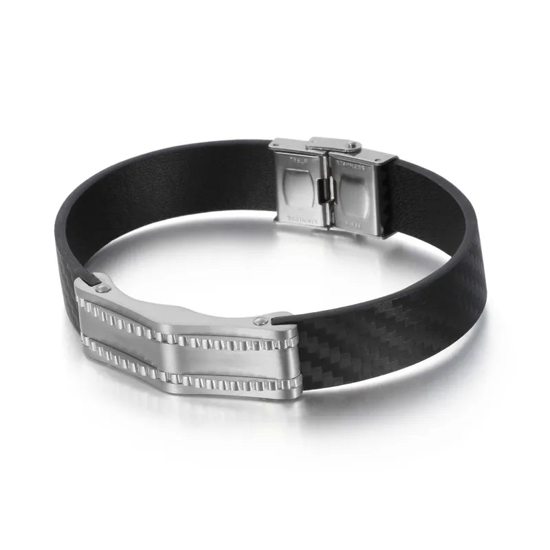 elegant bracelet bands for women-Hip-Hop Retro Solid Color Pu Leather Titanium Steel Plating Men'S Bracelets