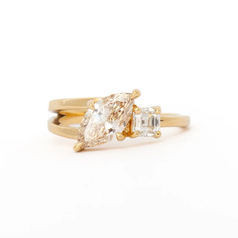 open band rings for women-1.02 ct Champagne Marquise & White Asscher Diamond Maisonette Ring