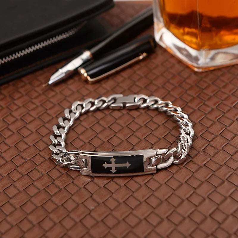 rose gold bracelets for women-Casual Retro Cross Titanium Steel Polishing Men'S Bracelets