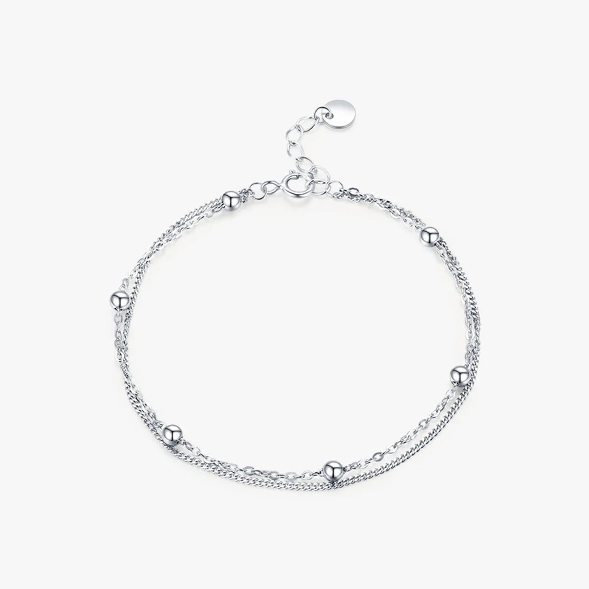 diamond bangles for women-Simple Style Round Beads Sterling Silver Plating Braid Rhodium Plated Bracelets