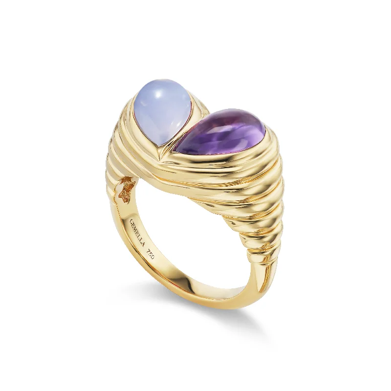 heart rings for women-Jumbo Sweetheart Ring Chalcedony & Amethyst