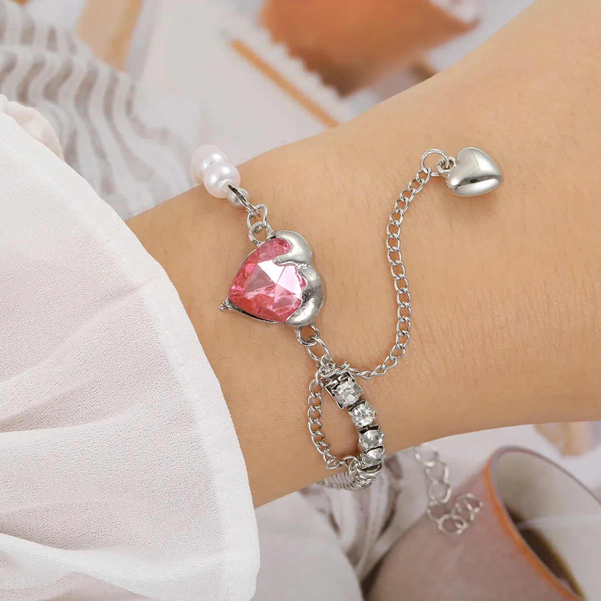 colorful bracelets for women-Simple Style Shiny Heart Shape Flower Butterfly Alloy Plating Inlay Artificial Gemstones Artificial Crystal Artificial Diamond Gold Plated Silver Plated Women'S Bracelets