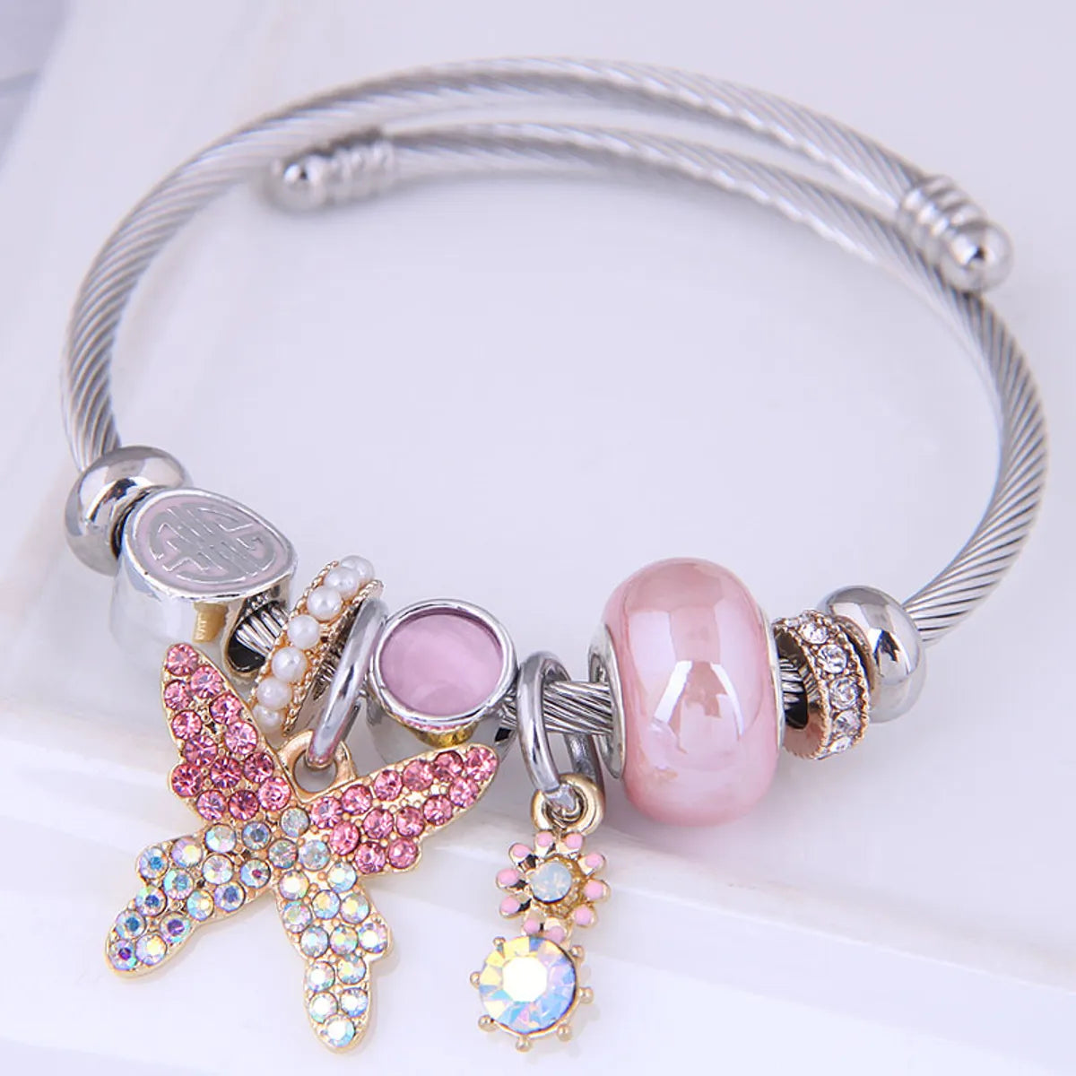 silver bracelets for women-Fashion Metal Simple Butterfly Pendant Inlaid Rhinestone Accessories Bracelet