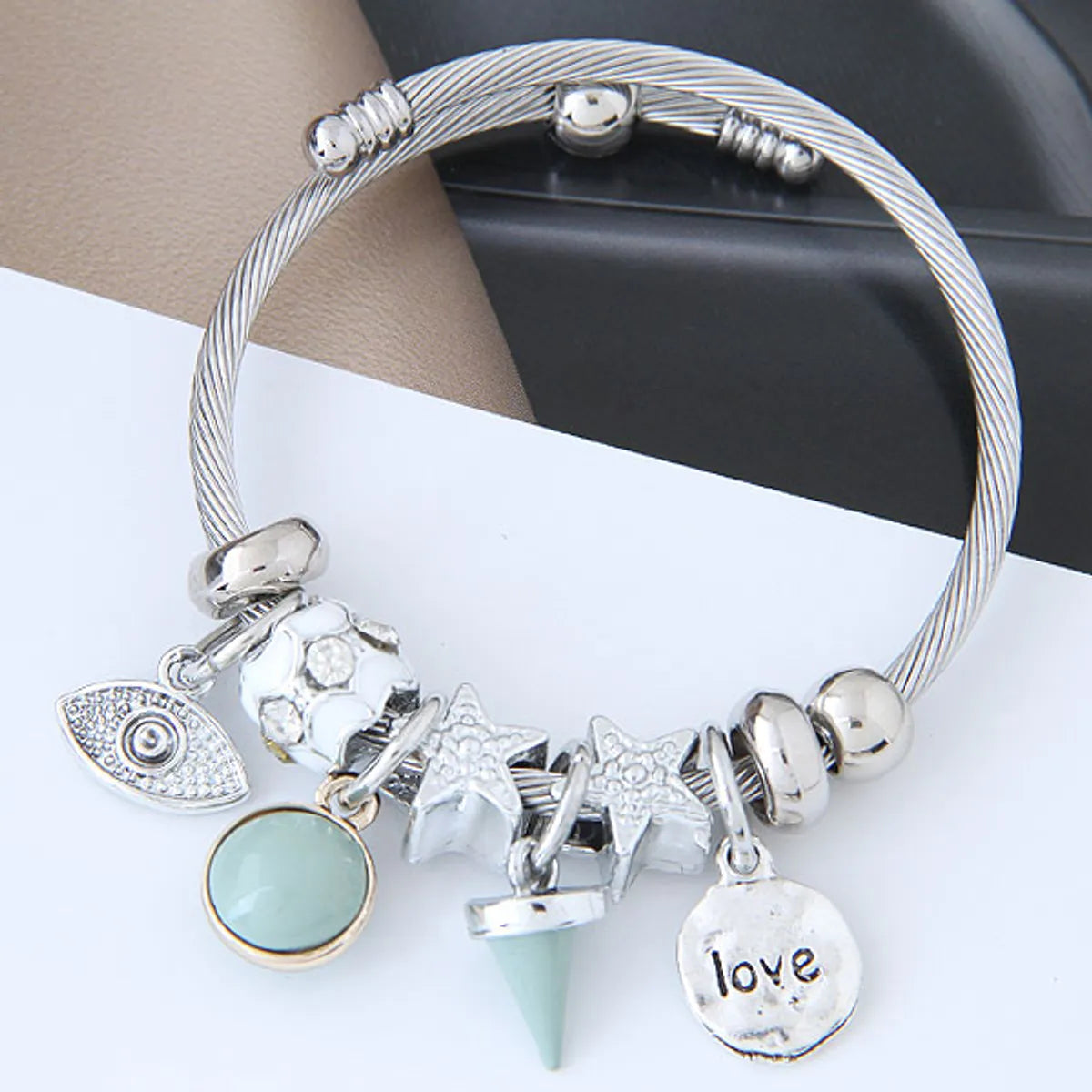 matching bangles for women-Fashion Round Letter Eye Alloy Steel Inlay Resin Women's Bangle 1 Piece