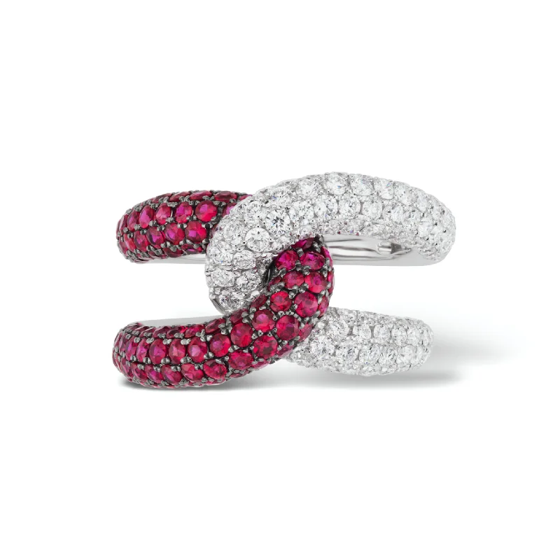 cluster rings for women-Intertwin Ring Diamond & Ruby